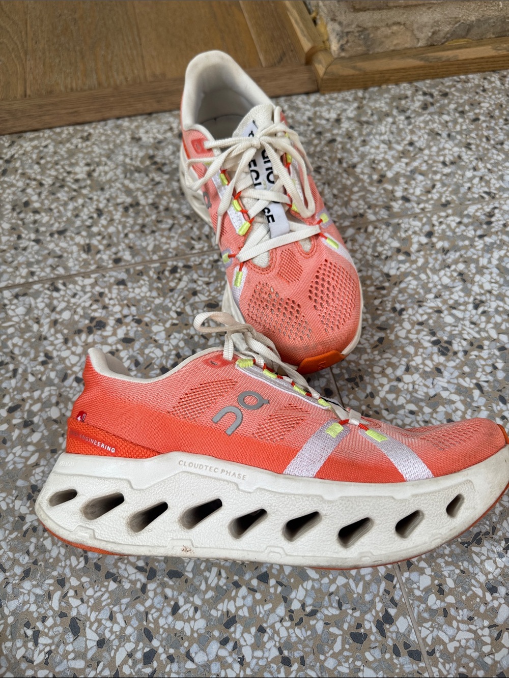 On Running Coral Pink and Cream Women's Athletic Shoes